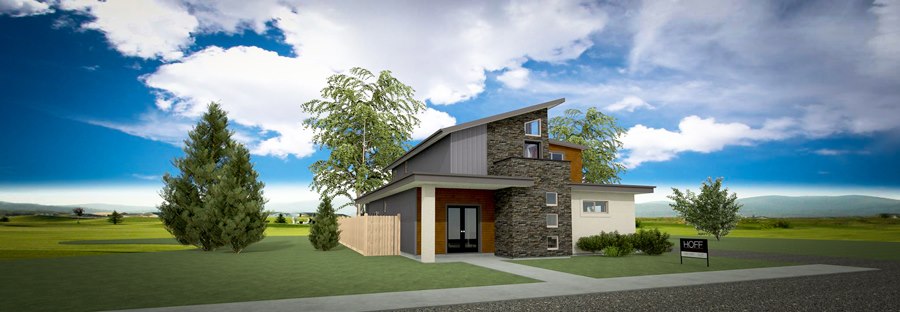 Modern home design with metal and stone siding.
