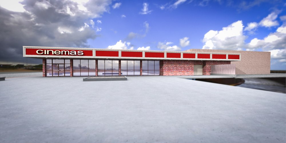 Commercial movie theater exterior design.