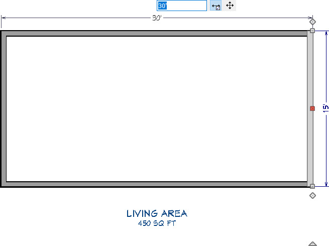 Dimension input field for the length of a wall