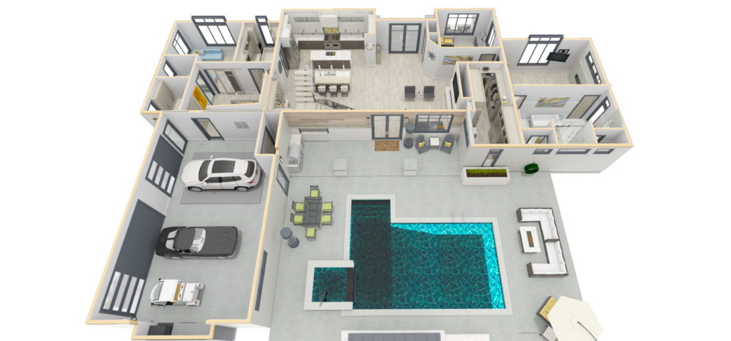 3D Dollhouse View of the Chief Architect Austin Sample Plan.