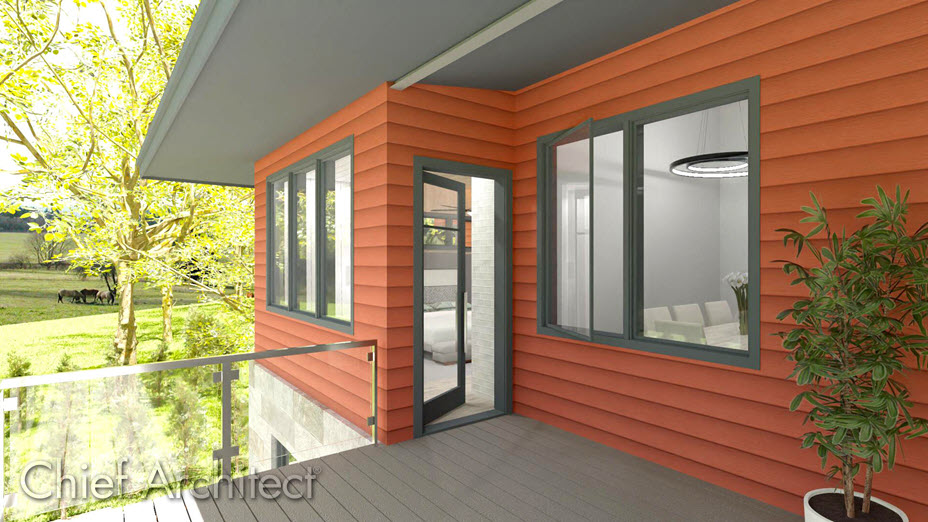 Hawksnest sample project with an exterior camera view Camera view displaying an open door and open window