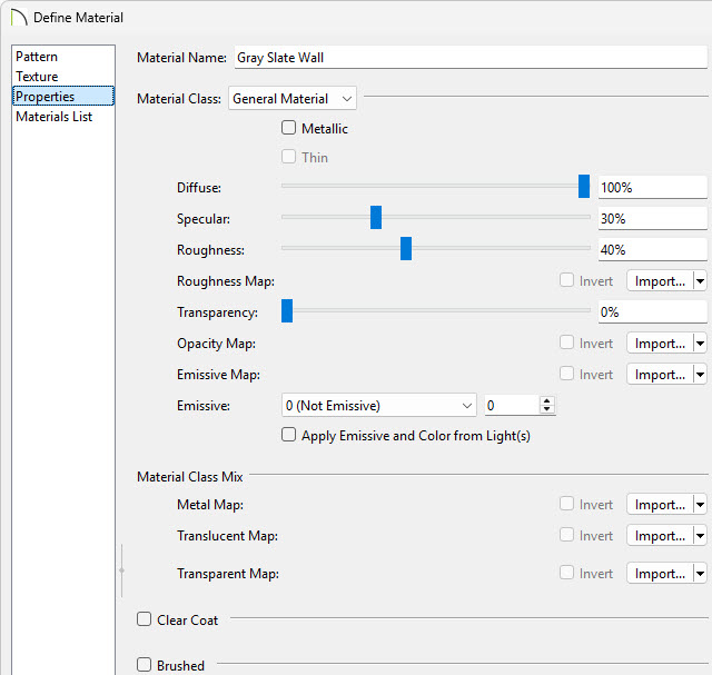 On the Properties panel you can change how the material will appear will appear in Physically Based views.