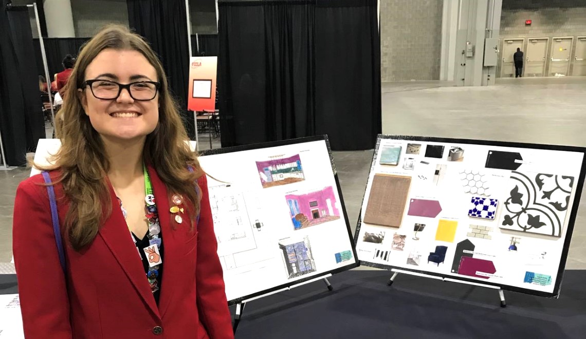 Angela with her interior design boards that she designed using Chief Architect.