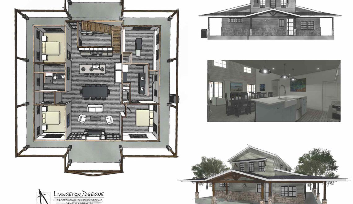 Barndominium home rendering in Chief Architect by Livingston Designs.