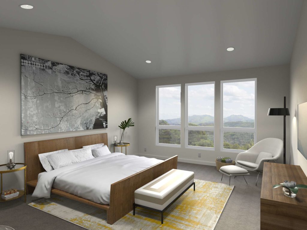 Tranquil bedroom with natural wood elements and lots of light.