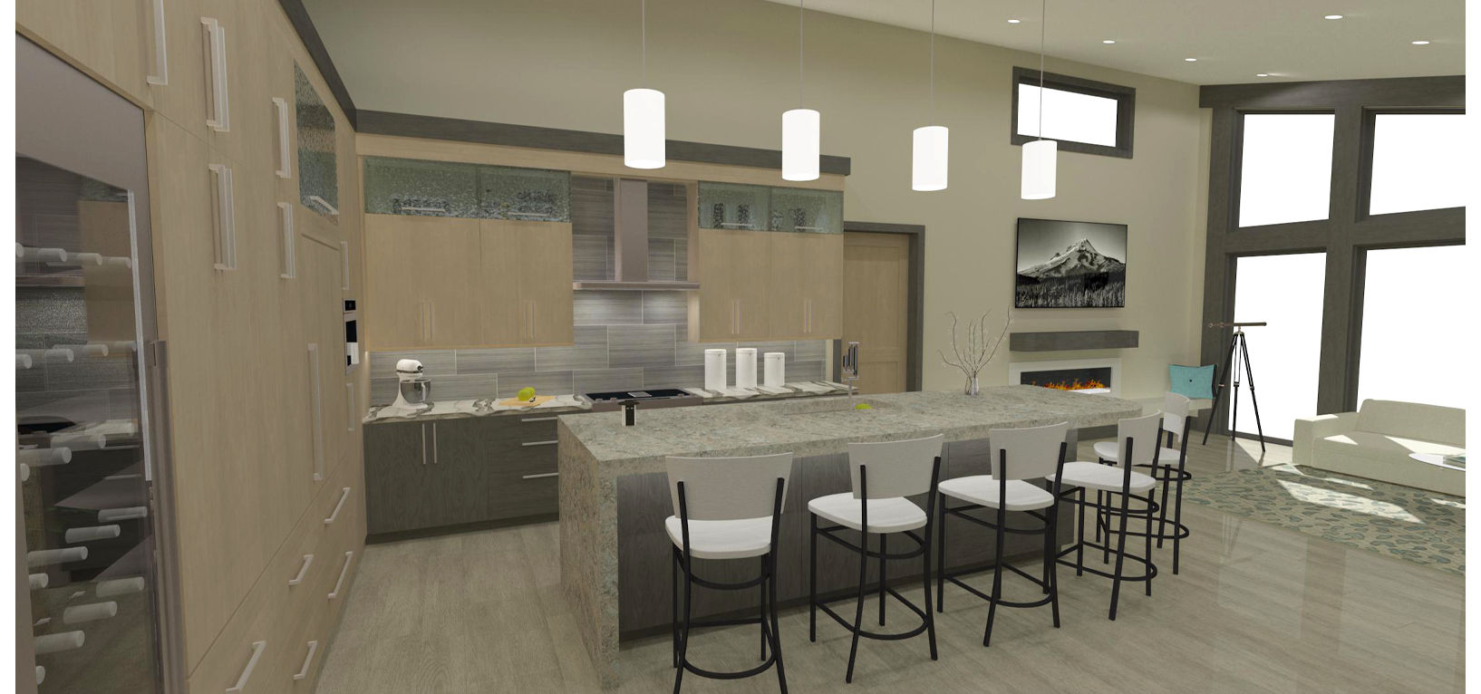 3D render slider of two kitchen design options