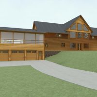 Timber frame home with exposed beams and exterior details.