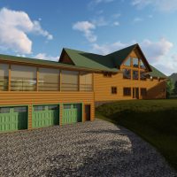 Timber frame home with exposed beams and exterior details.