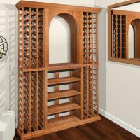 standalone wine rack with hanging candles and mirror
