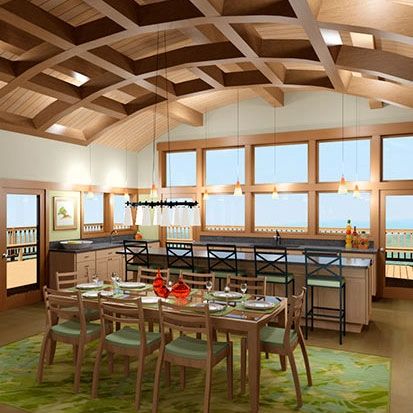 Curved roof and barrel ceiling for a kitchen - living room