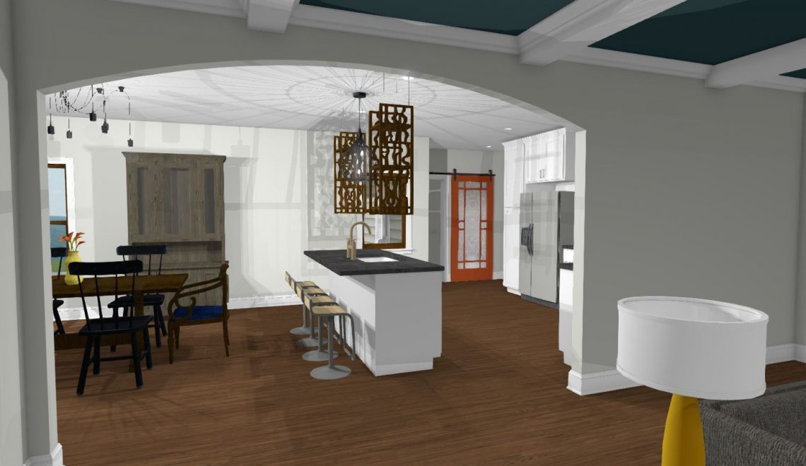 This crafstman-style bungalow home incorporates eclectic style ideas with hardwood floors, custom cabinetry and designer lighting.