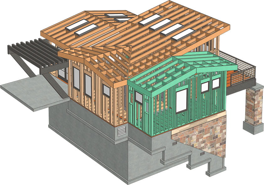 3D remodeling complete with framing for materials lists