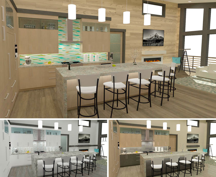 3D kitchen rendering using a style palette tool to show design options
