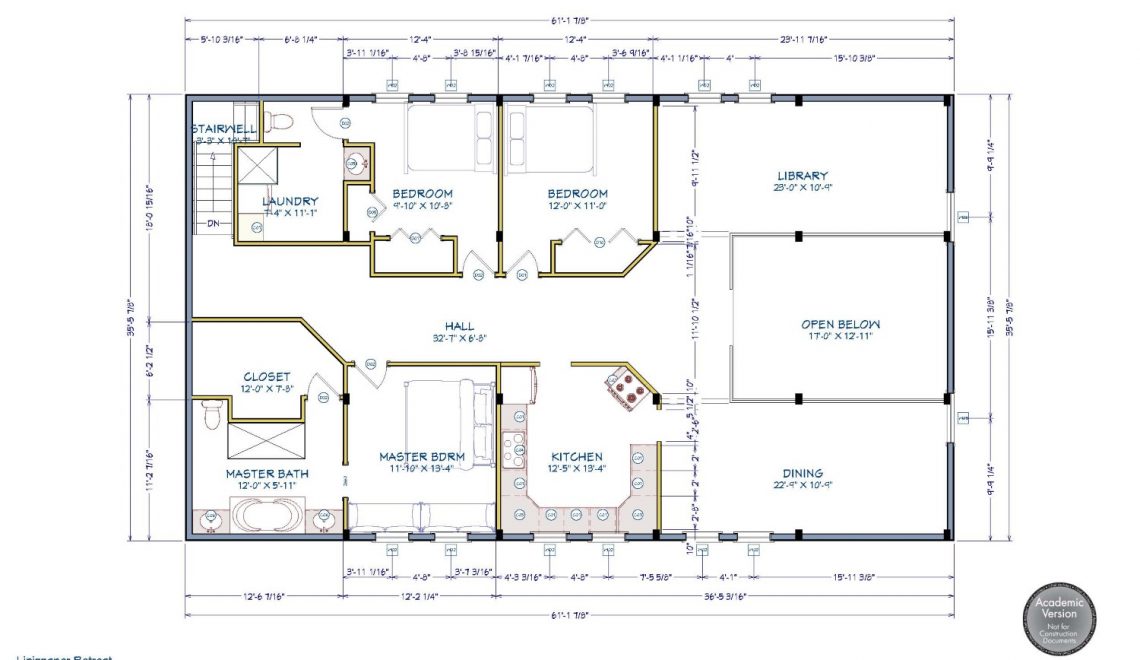 Floor plan laying out the first floor footprint of stable with living area.