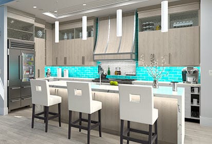 Kitchen design 3D photorealistic rendering using ray tracing