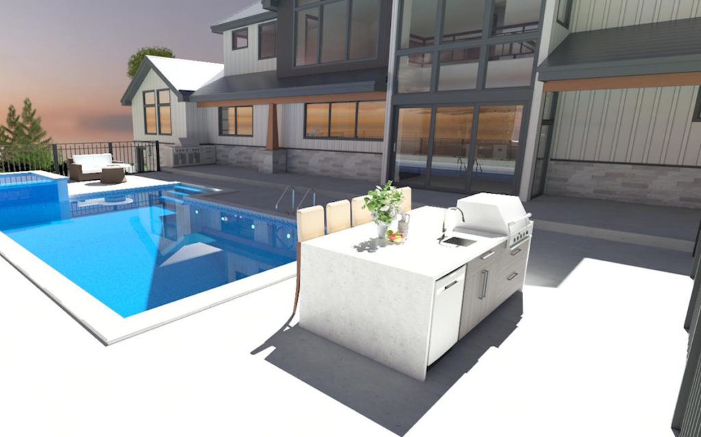 Chief Architect outdoor kitchen rendering with seating space