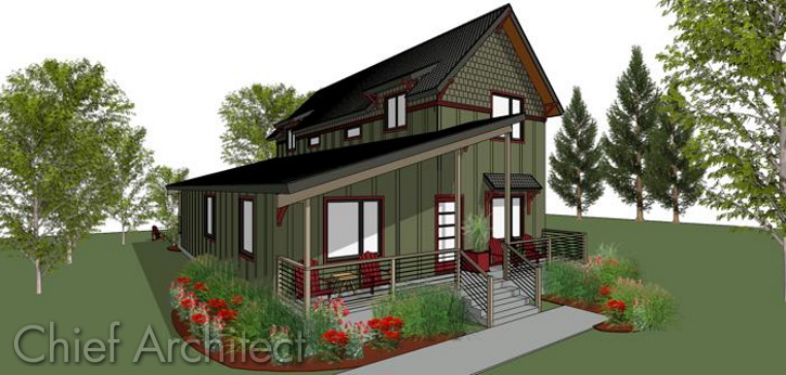 The exterior of a house designing in Chief Architect with an analogous color scheme