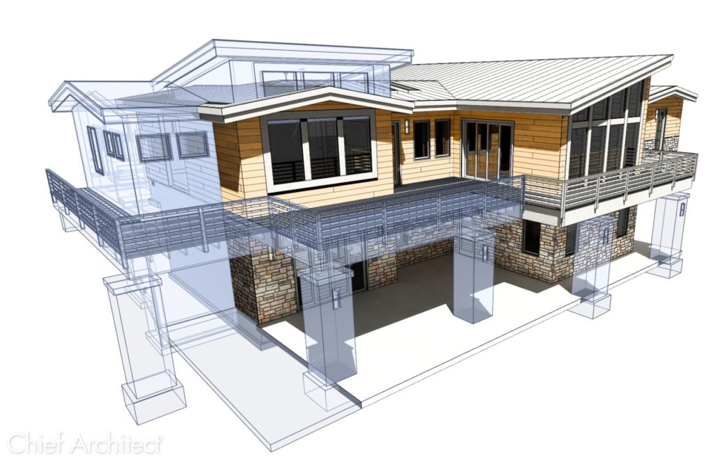 A remodeling project rendered in Chief Architect with a reference display showing what it will look like.