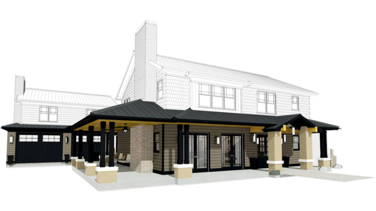 The as-built home with an overlay drawing of the proposed remodel and addition.