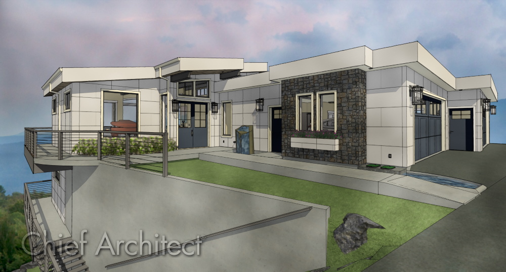 Modern home design watercolor rendering