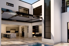 Back yard pool with overlooking deck