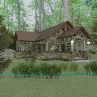 Pavilion with detailed truss work and exposed beams