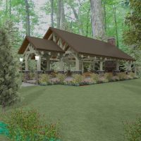 Pavilion with detailed truss work and exposed beams