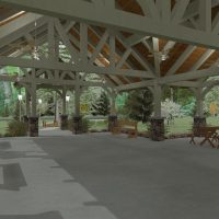 Pavilion with detailed truss work and exposed beams