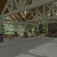 Pavilion with detailed truss work and exposed beams