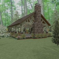 Pavilion with detailed truss work and exposed beams