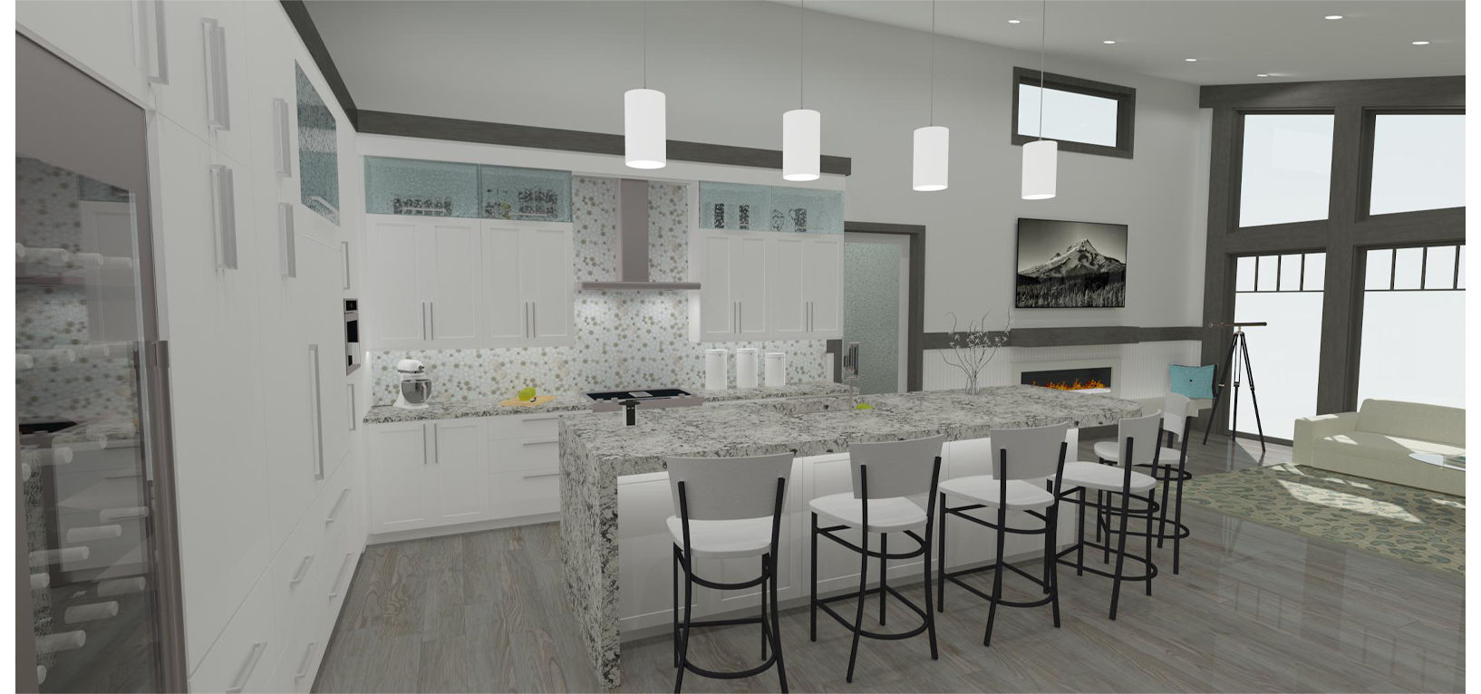 3D render slider of two kitchen design options