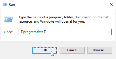 Run dialog with %programdata%