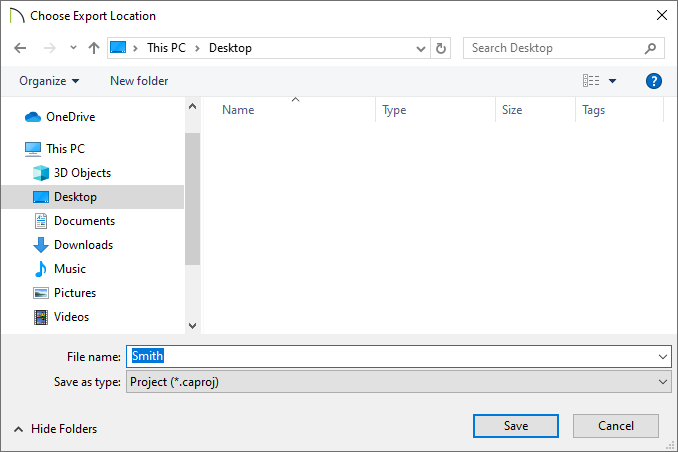 File Explorer window where I can choose a location and name of the project being backed up
