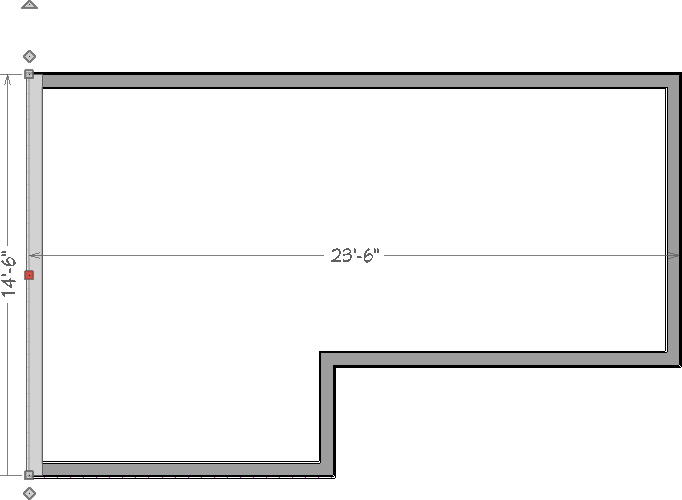 Two temporary dimensions displayed when a wall is selected