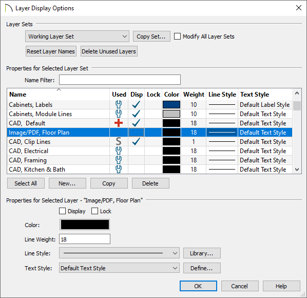 Layer Display Options dialog