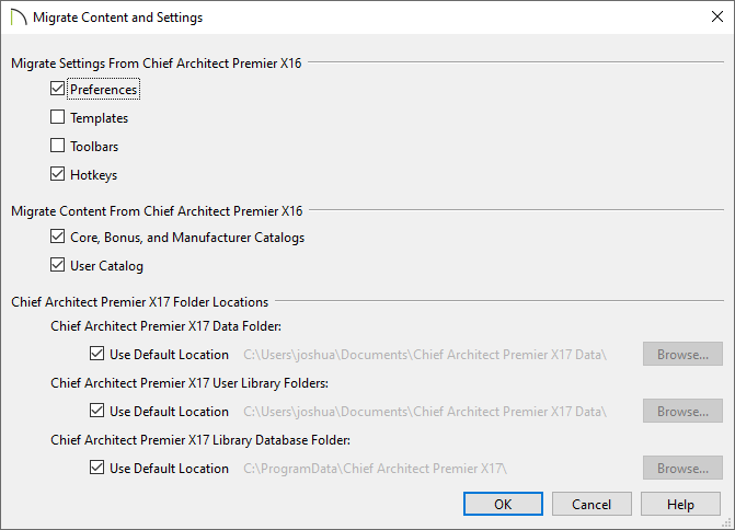 Migrate Content and Settings dialog that displays when upgrading to a new version.