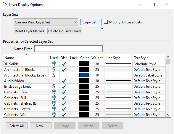 Click on the Copy Set button to create a new layer set
