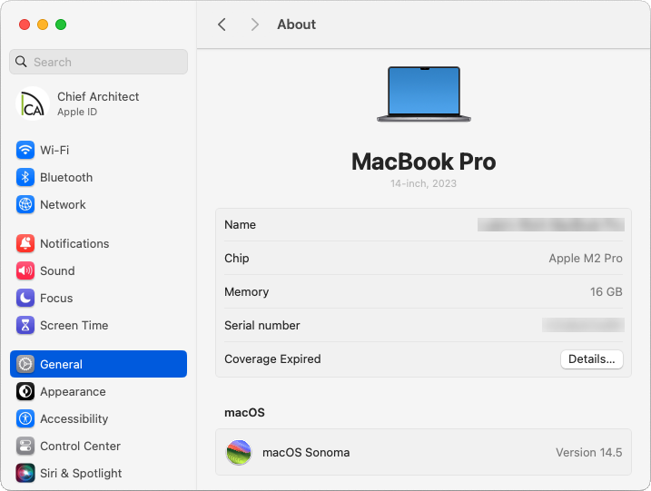 General> About section of a Mac