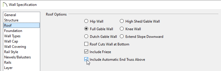 Roof panel of the Wall Specification dialog