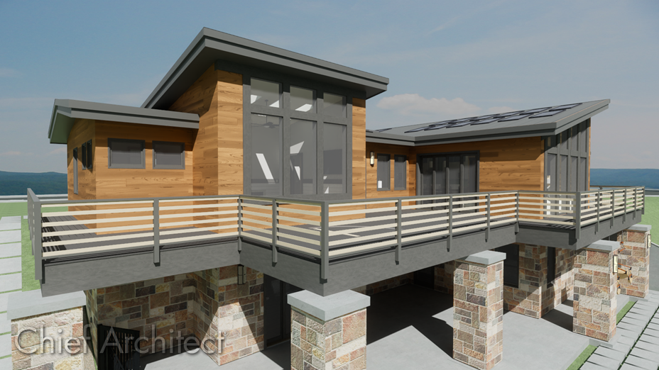 Deck with offset railings