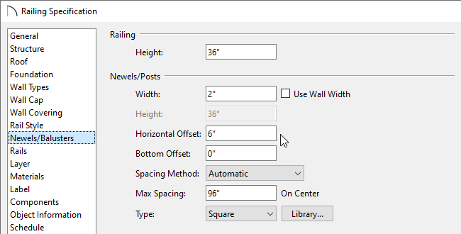 Offsetting newel posts on the Newels/Balusters panel