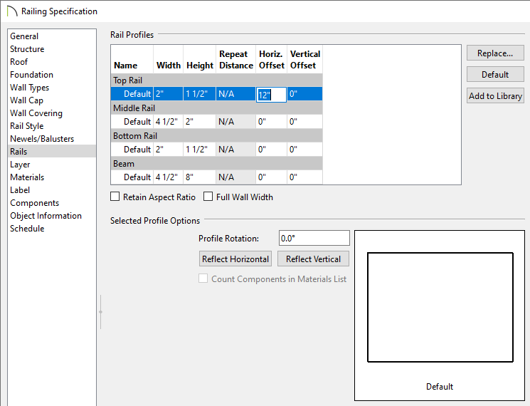 Offsetting individual rails on the Rails panel