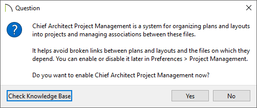 Question dialog asking if you want to enable Project Management.