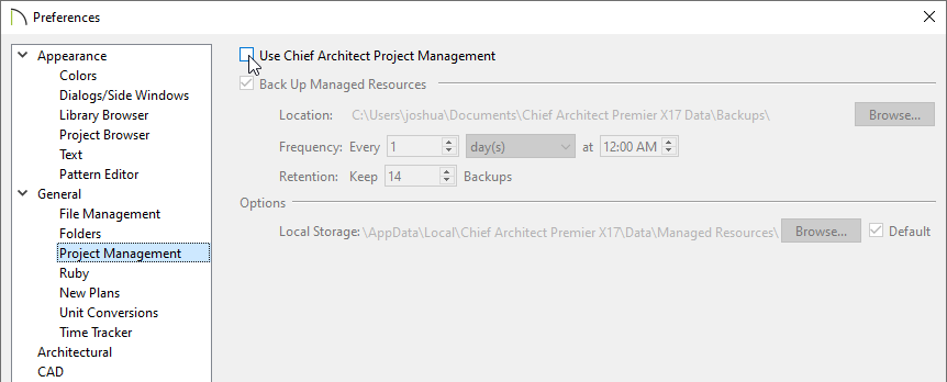 Check or uncheck the Use Project Management box