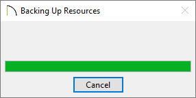 Backing Up Resources dialog showing the progress of the backup