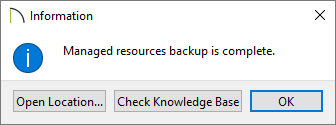 Information dialog stating the backup has completed