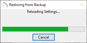 Restoring from Backup dialog with a progress indicator