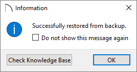 Information dialog stating that the the restore was successful