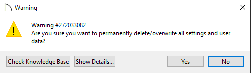 Warning that asks if you want to permanently delete/overwrite all settings and user data when restoring from a backup