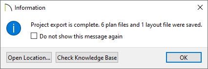 Information dialog that states the project export has completed